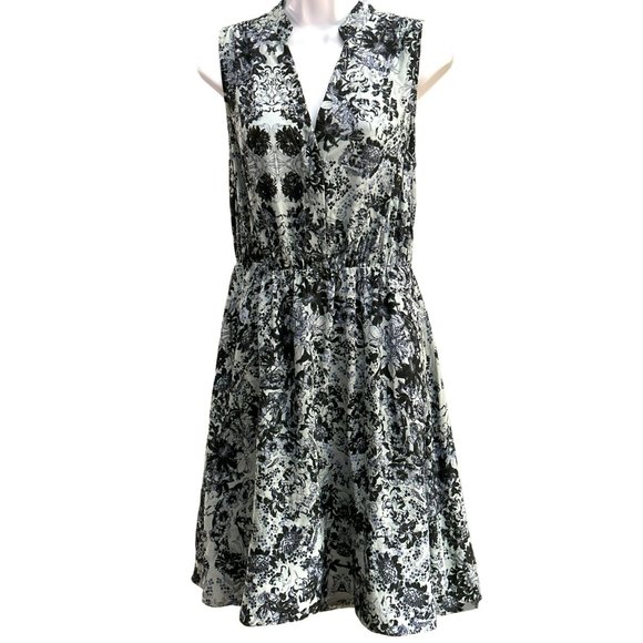Rebecca Taylor Women's Blue Floral Printed Sleeveless 100% Silk Dress Size 4 - Picture 1 of 6